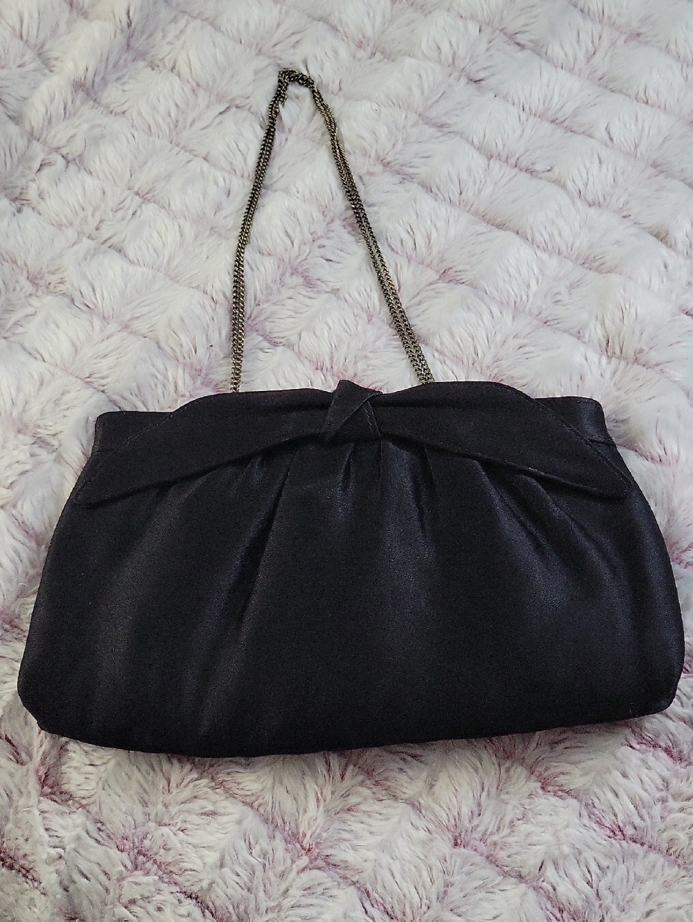 Black Satin Ruched Clutch Bag Chain Strap Y2K Minimal Chic Evening Wedding